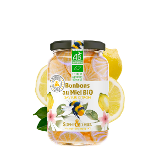 Montrer le produit : bonbons au miel bio saveur citron.